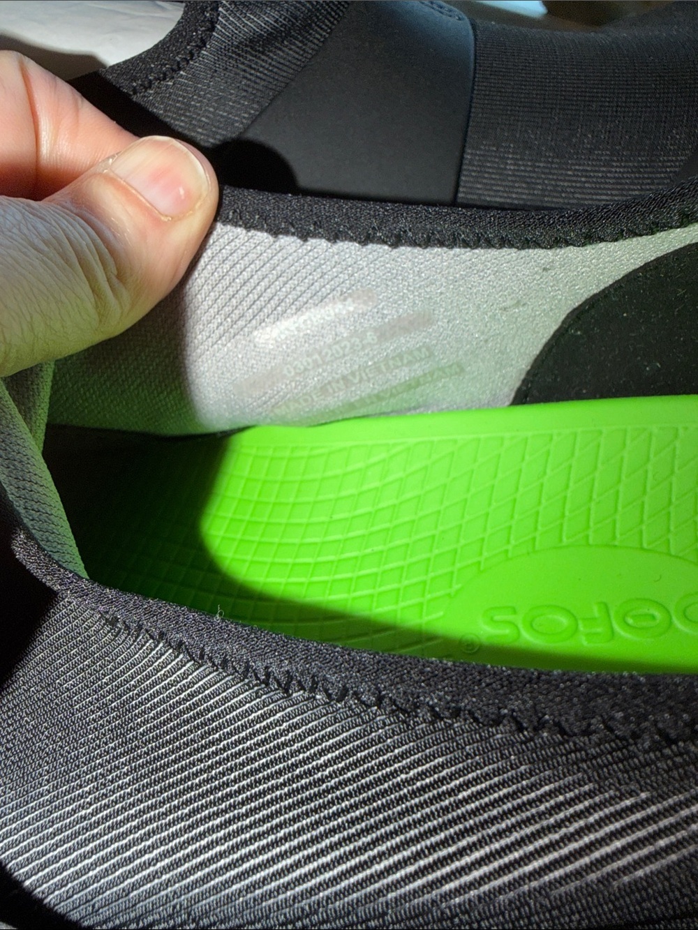 OOFOS Men's Black Slip-On Loafers with Lime Green Insole - Picture 6 of 11